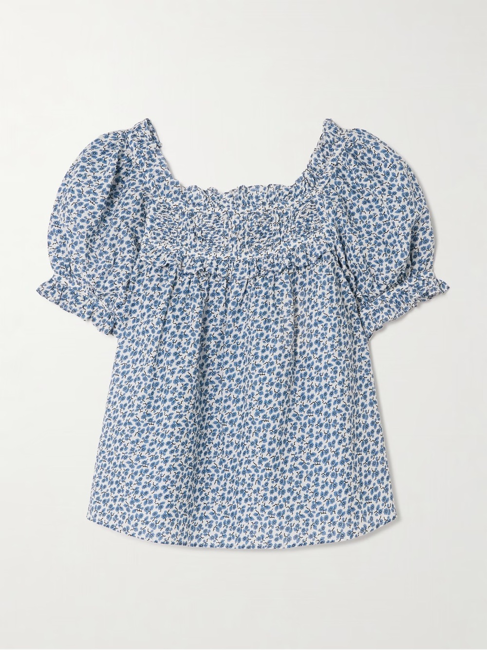 Doen Blue and White Floral Puff Sleeve Blouse - Picture 7 of 7